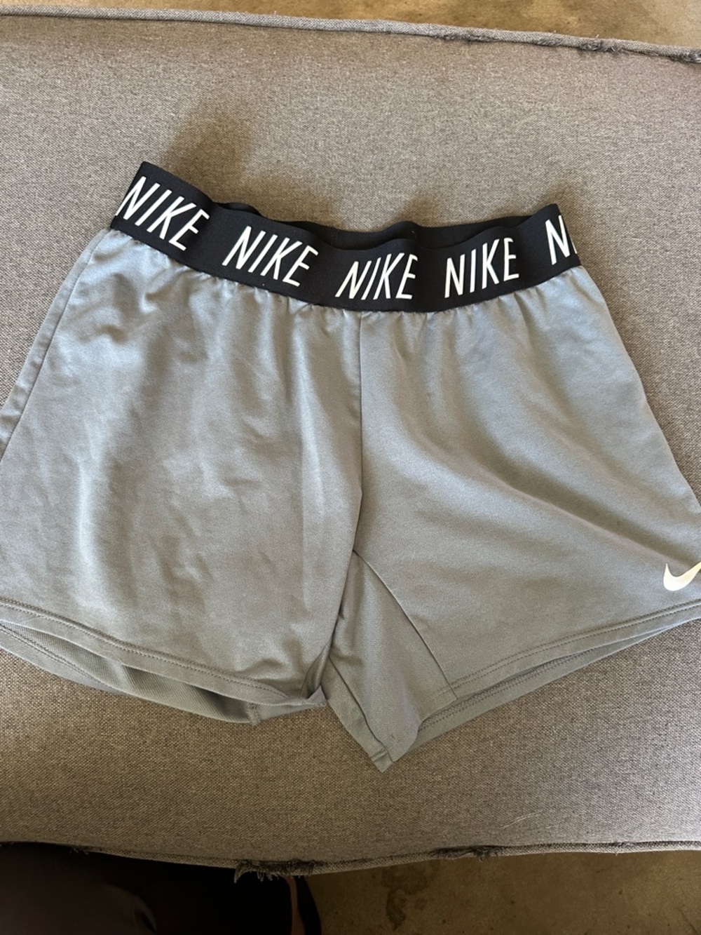 Nike Light Gray Athletic Shorts with Black Branded Waistband